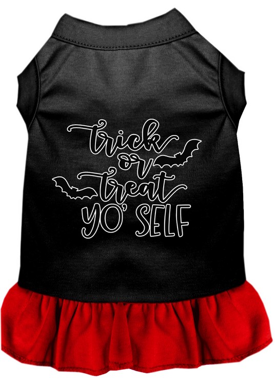 Trick or Treat Yo' Self Screen Print Dog Dress Black with Red Med